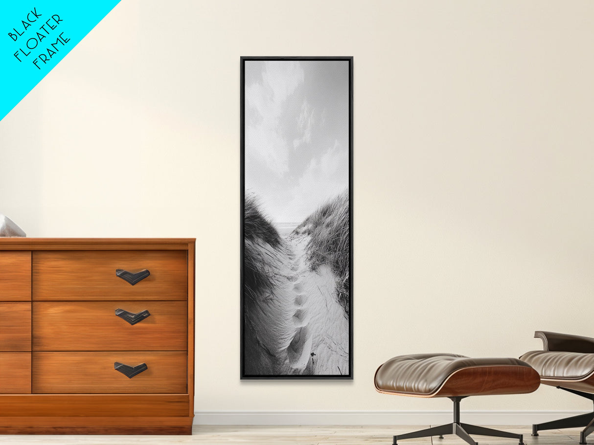 Sandy Path, Dune Grass, Coastal Trail, Nature Walk, Framed Canvas Print, Beach House Entryway Art, Minimalist Ocean Wall Decor