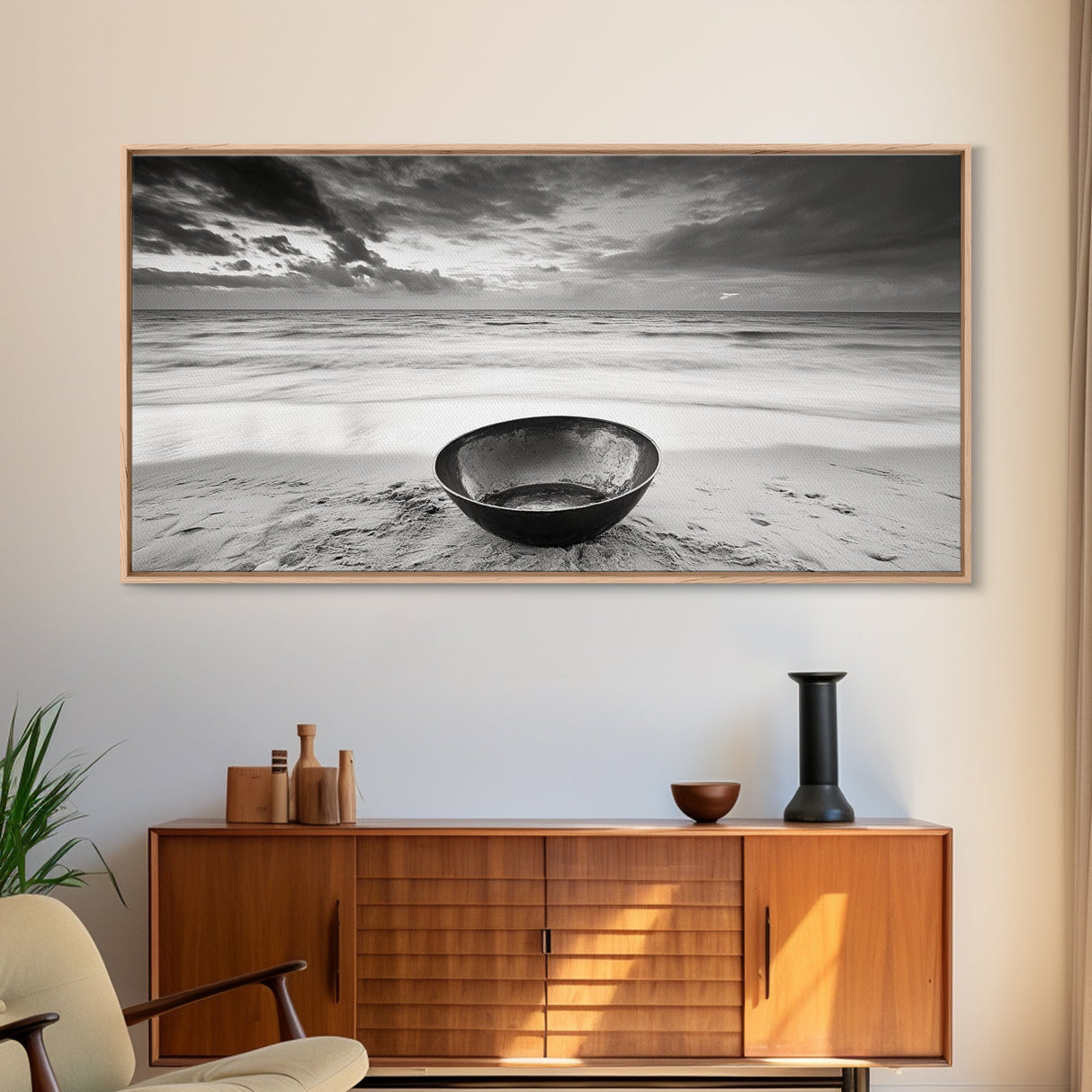 Solitary Bowl Beach, Ocean Waves Texture, Surreal Still Life Photo, Canvas Print, Entryway Wall Art, Minimalist Coastal Style