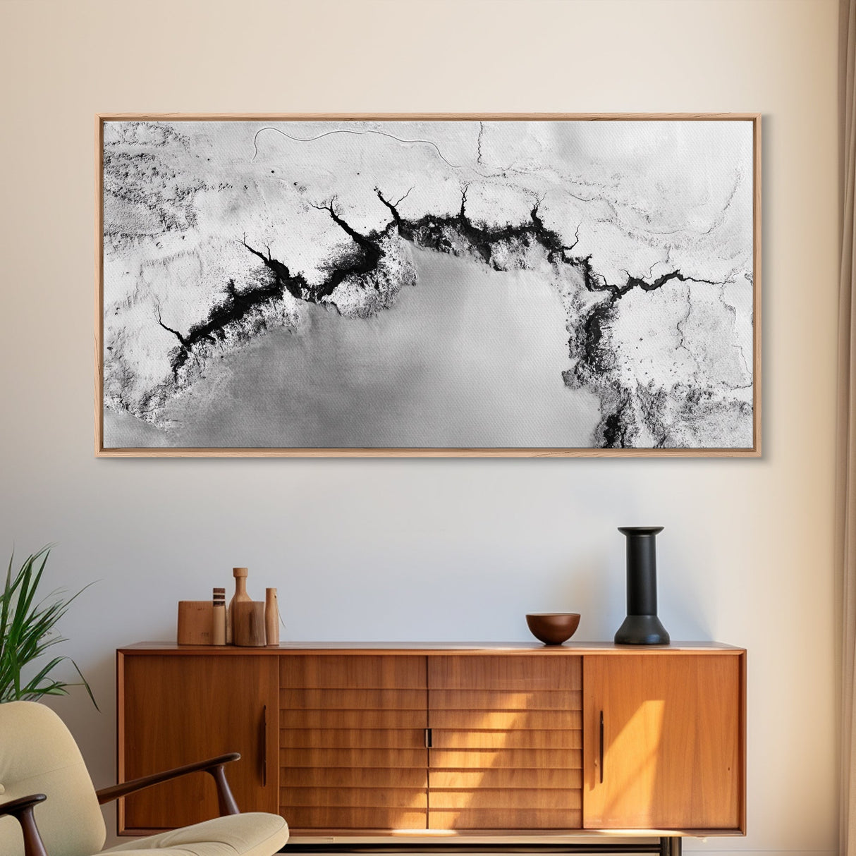 Aerial Desert, Cracked Earth, Modern Texture, Abstract Terrain, Canvas Print, Office Wall Art, Earth Tones, Contemporary Natural Art