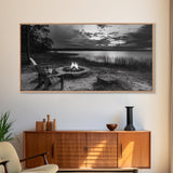 Fire Pit, Lake Sunset, Rustic Outdoors, Autumn Glow, Canvas Print, Cabin Wall Art, Fall Decor, Cozy Fireside Vibe, Nature Escape