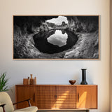 Sea Cave, Rocky Texture, Coastal Reflection, Natural Formations, Framed Canvas Print, Bathroom Art, Earthy Wall Decor, Zen Style