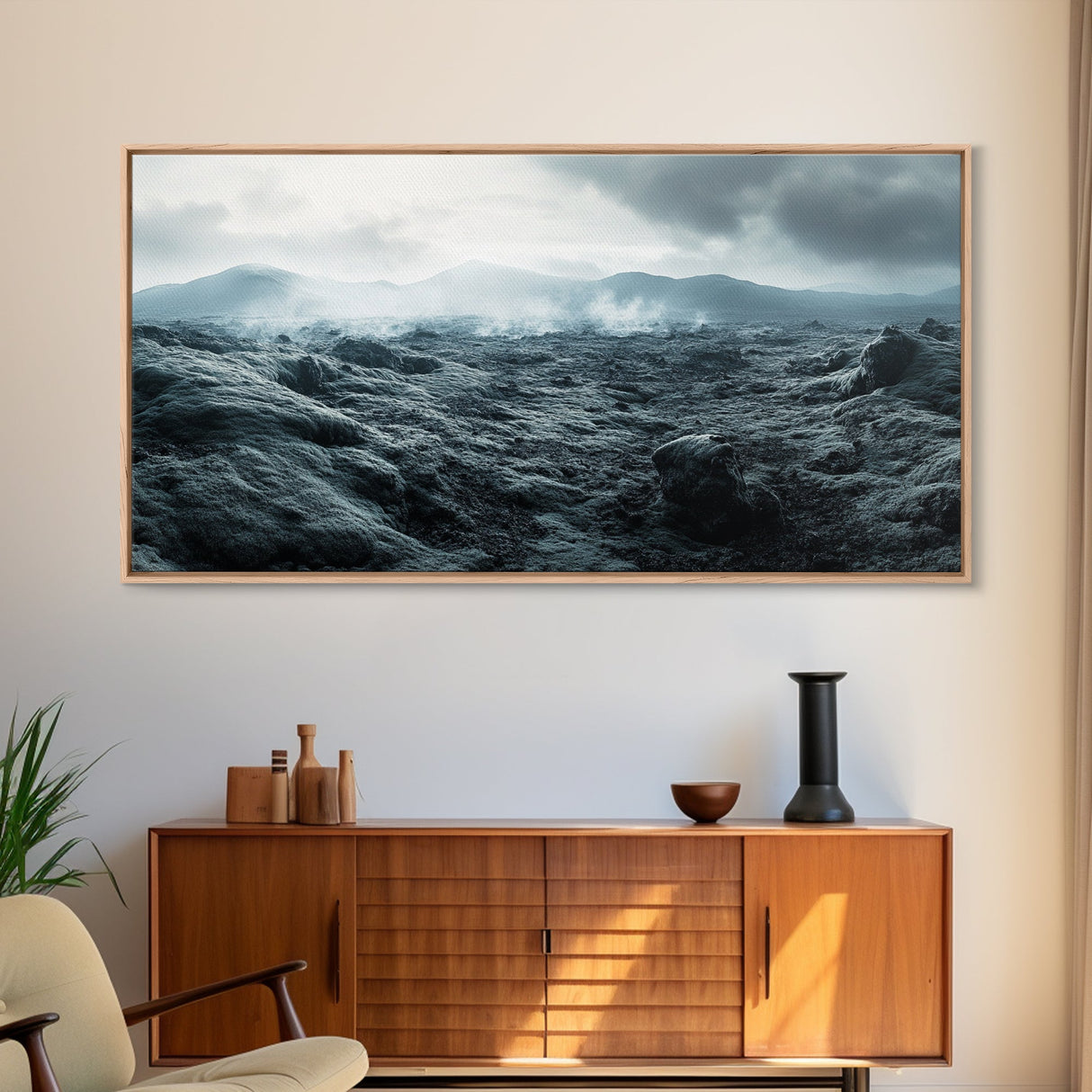 Volcanic Landscape, Geothermal Steam, Iceland Nature, Modern Decor, Framed Canvas Print, Minimalist Wall Art, Office Landscape Artwork