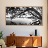 Serene Lake View, Tree Reflections, Calm Nature Landscape, Framed Canvas Print, Minimalist Bedroom or Spa Bathroom Wall Art