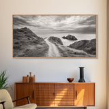Coastal Cliff Path, Ocean View Trail, Windswept Grass Art, Seaside Wall Decor, Framed Canvas Print, Bedroom Art, Nature Lover Gift
