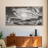 Coastal Hillside Sunset, Vineyard Ocean View, Rolling Landscape Art, Framed Canvas Print, Kitchen Wall Art, California Scenery