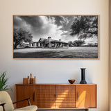 Southwestern Ranch Home, Texas House Scene, Peaceful Rural Living, Framed Canvas Print, Rustic Landscape Art, Living Room Decor
