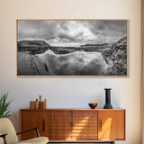 Reflected Cliffs, Stormy Sky, Coastal View, Dramatic Landscape, Canvas Print, minimalist art, office decor, moody black and white wall art