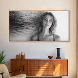 Ocean Texture, Abstract Waves, Modern Female, Artistic Portrait, Canvas Print, fashion wall art, glam room decor, minimal black white
