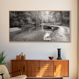 Stone Bridge, Forest Path, Quiet Creek, Peaceful Nature, Canvas Print, tranquil woodland art, Fall entryway piece, rustic landscape