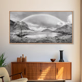 Rainbow, River Valley, Highland Scene, Minimalist Landscape Art, Framed Canvas Print, Entryway Decor, Rustic Nature Print, Calming Wall Art