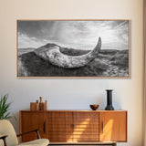 Driftwood Horn Curve, Coastal Nature Art, Whale Bone Decor, Beachside Minimalism, Canvas Print, Entryway Wall Art, Nautical Rustic Decor