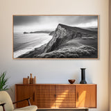 Cliffside Shoreline, Coastal Landscape Art, Ocean Horizon Scene, Canvas Print, Living Room Wall Art, Modern Seaside Minimalist Decor