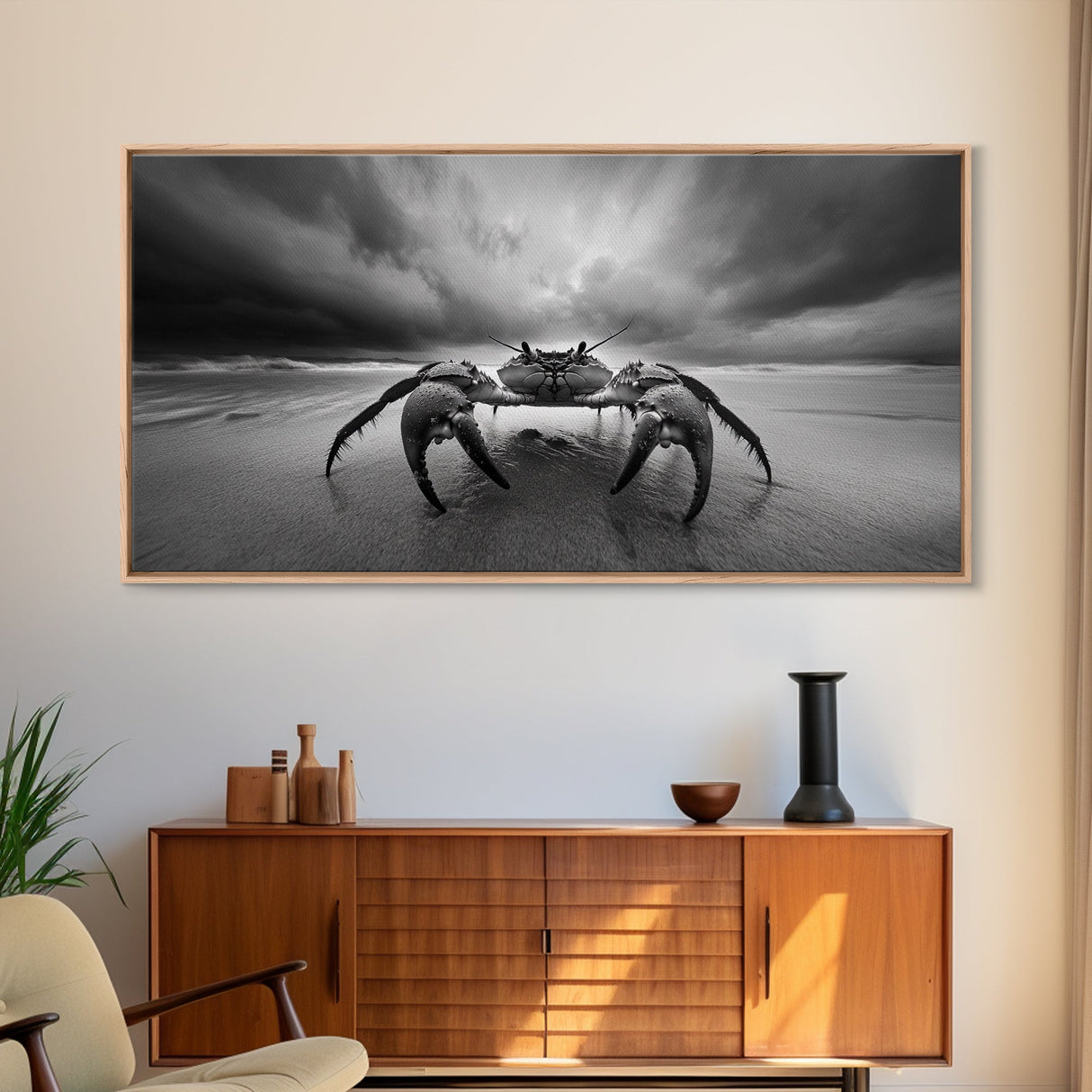 Fierce Crab, Coastal Storm, Ocean Mood, Dramatic Shore, Framed Canvas Print, Bathroom Wall Art, Beach House Decor, Marine Photography