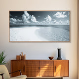 Tropical Sandbar Shore, Minimal Seascape, Calm Ocean Print, Azure Coastal View, Canvas Print, Bathroom Wall Art, Boho Decor