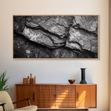 Stone Texture Closeup, Abstract Rock Pattern, Black and White Minimalist, Canvas Print, Modern Wall Art, Office Decor, Earthy Tones