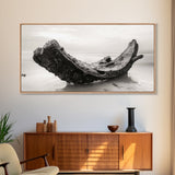 Coastal Shipwreck, Moody Beach, Driftwood Aesthetic, Minimalist Seascape, Canvas Print, Nautical Wall Art, Bathroom Decor, Ocean Art