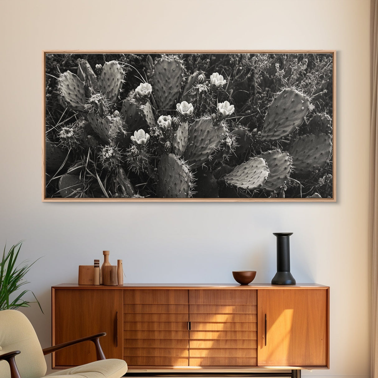Cactus Blooms, Desert Flowers, Prickly Pear, Nature Closeup, Framed Canvas Print, Southwestern Art, Kitchen Wall Art, Boho Style