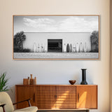 Surfboards, Beach Garage, Modern Coastal, Ocean Style, Framed Canvas Print, surf shack decor, teen room wall art, minimalist beach art