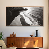 Shoreline Light, Coastal Waves, Cliff Shadow, Beach Edge, Framed Canvas Print, Ocean Minimalist Art, Bathroom Wall Decor