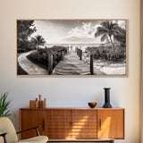 Beach Path, Coastal Dock, Tropical Palms, Canvas Print, Vacation Vibes, Boho Seaside Decor, Bathroom Wall Art, Nautical Island Landscape