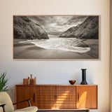 Secluded Beach Cove, Coastal Seascape, Sepia Landscape Art, Framed Canvas Print, Bathroom or Bedroom Wall Decor, Nature Inspired