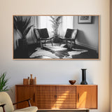 Leather Chairs, Cowhide Rug, Indoor Plants, Modern Farmhouse, Framed Canvas Print, Minimalist Living Room Art, Cozy Home Decor