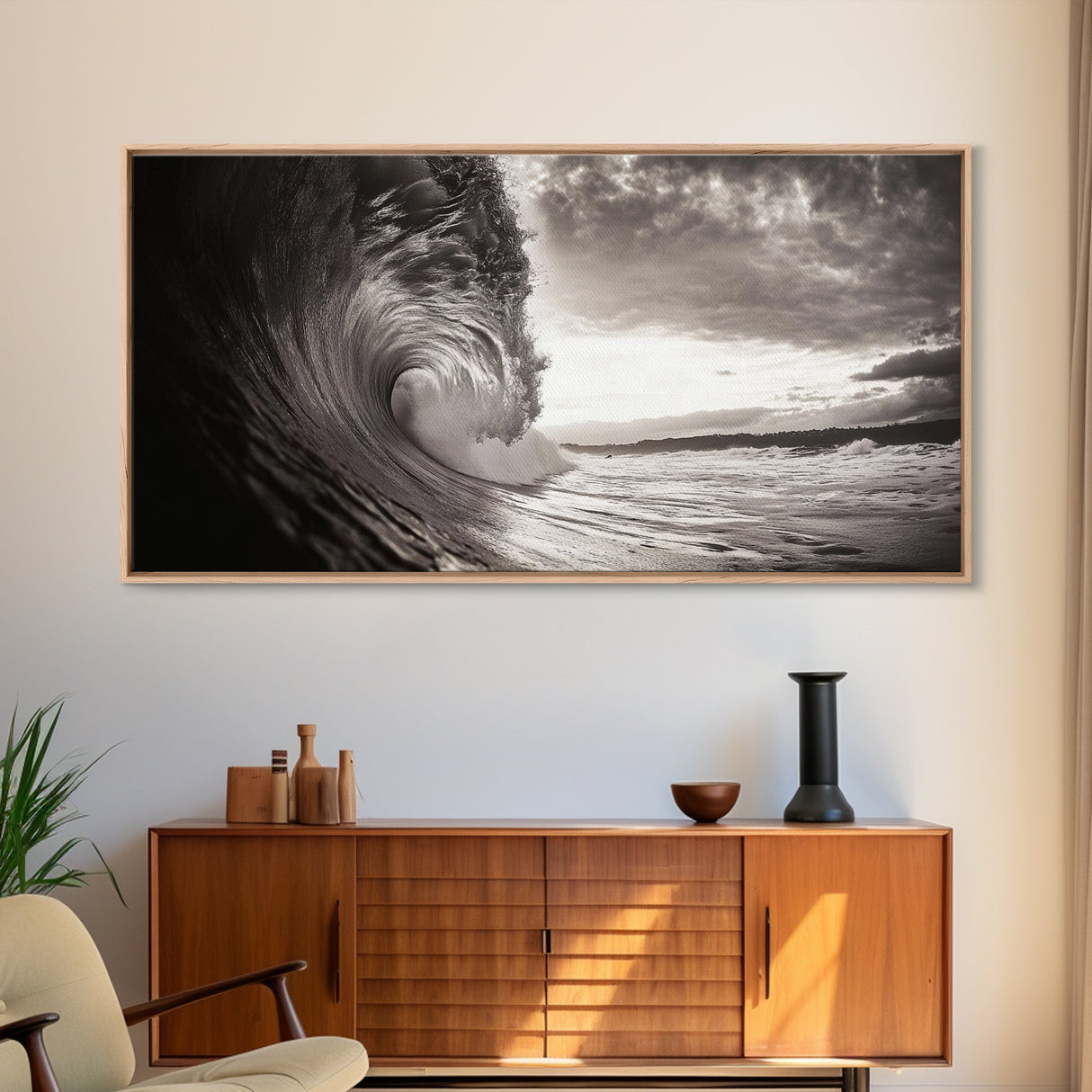 Ocean Wave, Dramatic Curl, Coastal Photography, Seascape Art, Framed Canvas Print, Surf Wall Decor, Nautical Living Room Wall Art