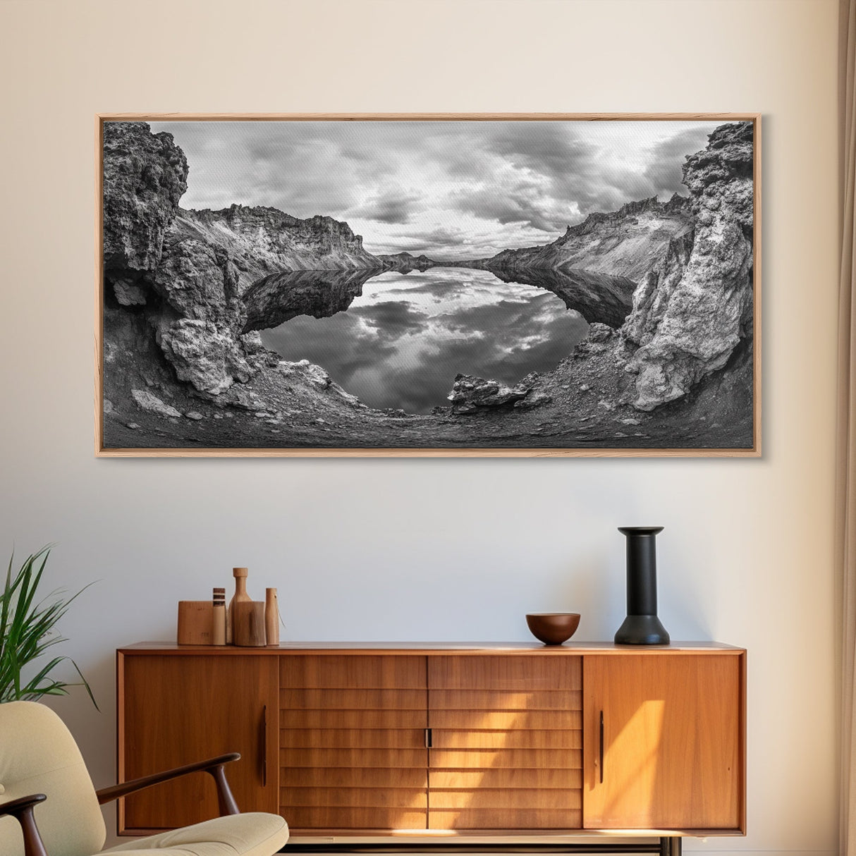 Mountain Lake, Rocky View, Cloud Reflection, Nature Landscape, Canvas Print, Rustic Home Decor, Bedroom Wall Art, Explorer Style