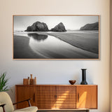 Seaside Rocks, Reflected Sky, Calm Ocean, Landscape Photography, Framed Canvas Print, Zen Wall Art, Modern Minimalist Decor, Modern Home Decor