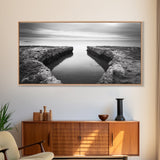 Rocky Inlet, Ocean View, Symmetry Nature, Coastal Zen, Canvas Print, Minimalist Bathroom Art, Tranquil Bedroom Wall Decor, Entryway Accent