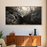 Forest Waterfall, Wooded Creek, Serene Nature, Rustic Landscape, Framed Canvas Print, Fall Cabin Wall Art, Nature Lover Decor