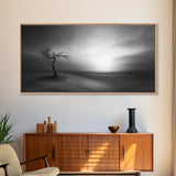 Lonely Tree, Dramatic Desert, Emotional Landscape, Framed Canvas Print, Bedroom Wall Art, Black White Decor, Surreal Art Vibes