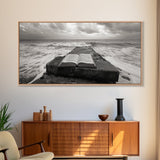 Ocean and Book, Moody Literary Print, Surreal Seascape Art, Framed Canvas Print, Library or Reading Nook Wall Decor, Dark Academia