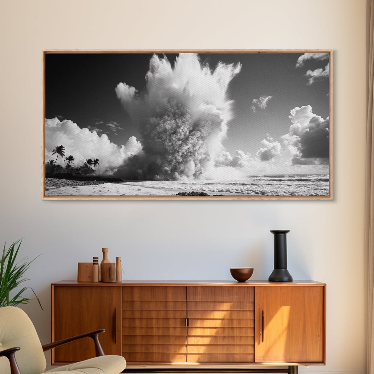 Ocean Wave Explosion, Tropical Beach Scene, Dramatic Nature Photography, Framed Canvas Print, Modern Coastal Wall Art, Bold Statement Decor