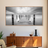 Wooden Dock Scene, Peaceful Lake Sunset, Minimalist Waterfront, Canvas Print, Zen Bedroom Wall Art, Tranquil Meditation Decor