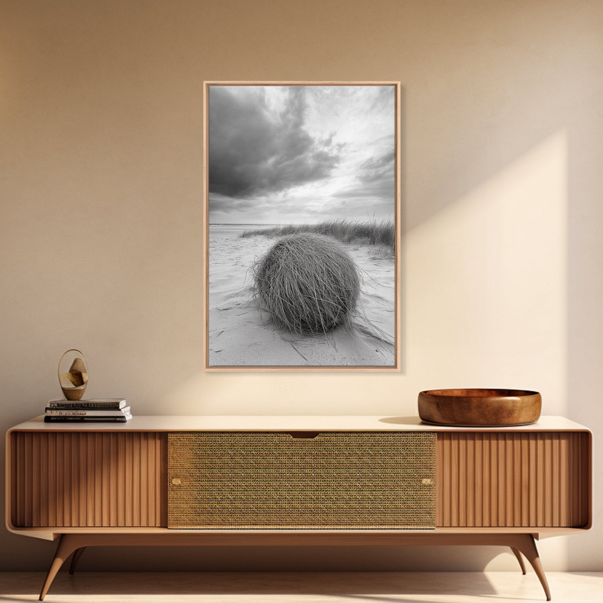 Tumbleweed Dune, Windy Coast, Desert Beach, Canvas Print, Boho Wall Art, Autumn Nature Decor, Minimalist Western Photography
