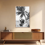 Tropical Bull, Palm Tree, Island Wildlife, Rural Photography, Framed Canvas Print, Kitchen Wall Art, Exotic Boho Decor, farmhouse decor