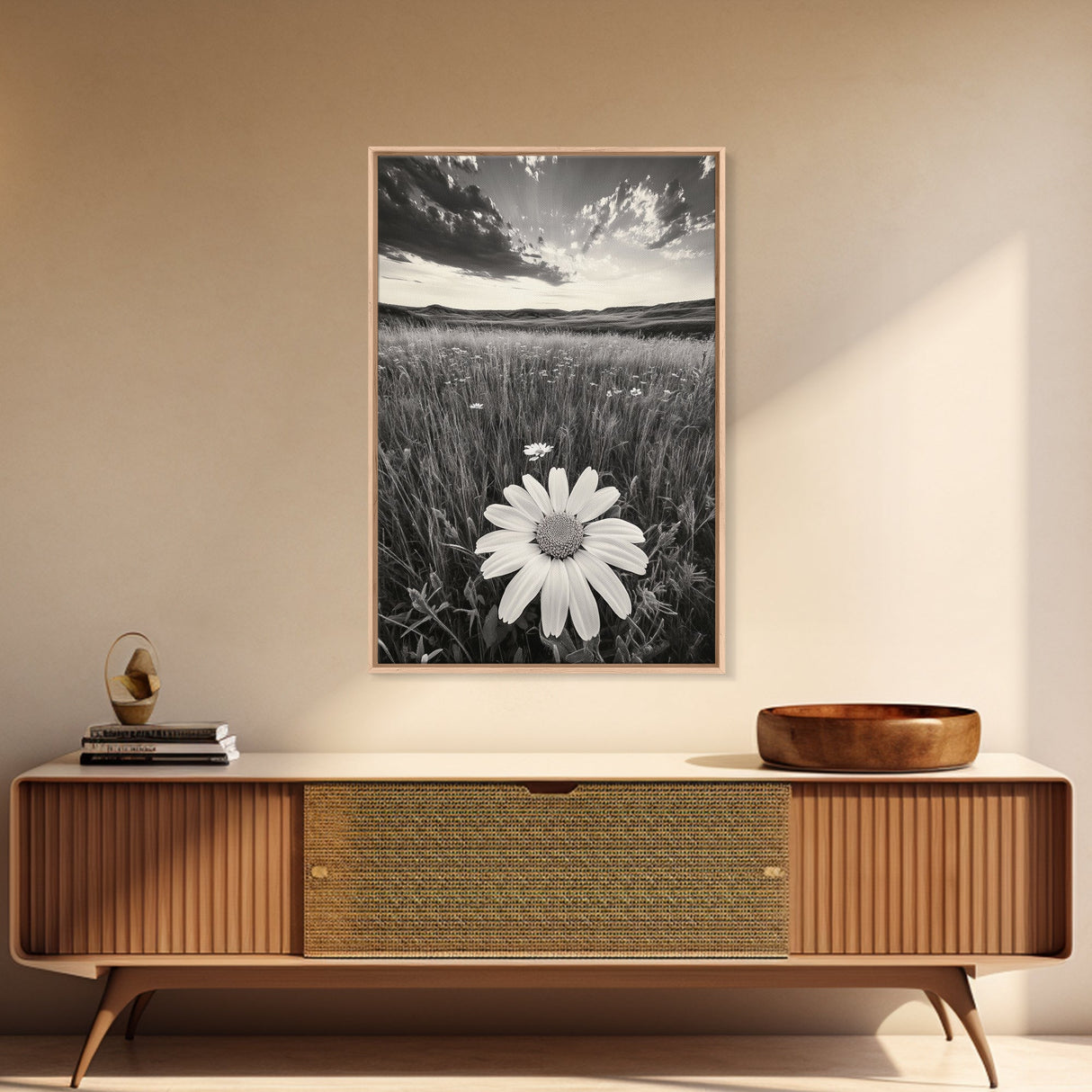 Wildflower Field, Daisy Bloom, Summer Meadow, Framed Canvas Print, Boho Botanical Wall Art, Bedroom Decor, Earthy Nature Photography