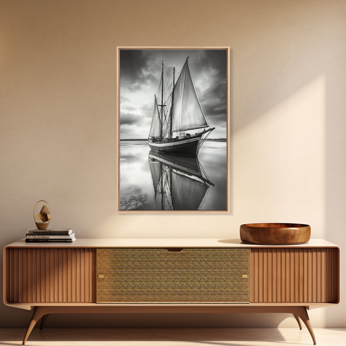 Sailboat Reflections, Calm Waters, Stormy Sky, Canvas Print, Nautical Wall Art, Office or Den Decor, Classic Maritime Photography