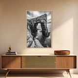Sea Arch, Coastal Rock, Ocean Cliffside, Canvas Print, Dramatic Nature Wall Art, Living Room or Office Decor, Black White Seascape