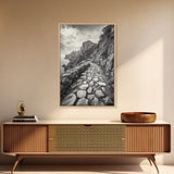 Cliff Path, Coastal Trail, Rugged Rock, Hiking Vibe, Framed Canvas Print, Hallway Wall Art, Nature Photography, Adventure Decor