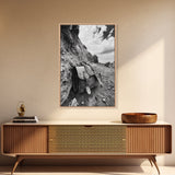 Deserted Leather Satchel, Coastal Adventure, Weathered Texture, Black and White Canvas Print, Vintage Office or Studio Wall Art