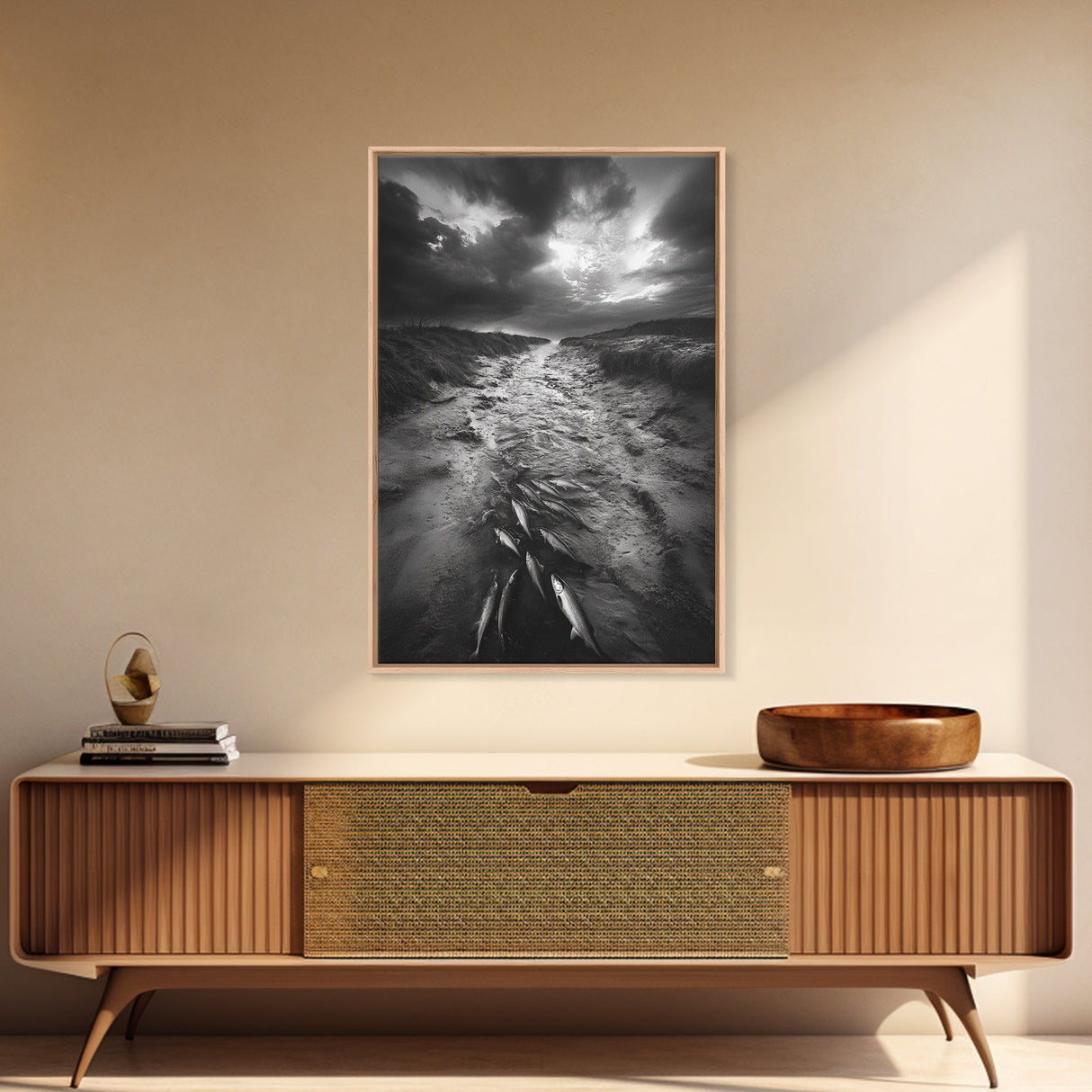 Fish Migration, Dramatic Sky, Moody Landscape, Framed Canvas Print, Dark Nature Art, Rustic Cabin Decor, Fall Wall Art, Nature Drama