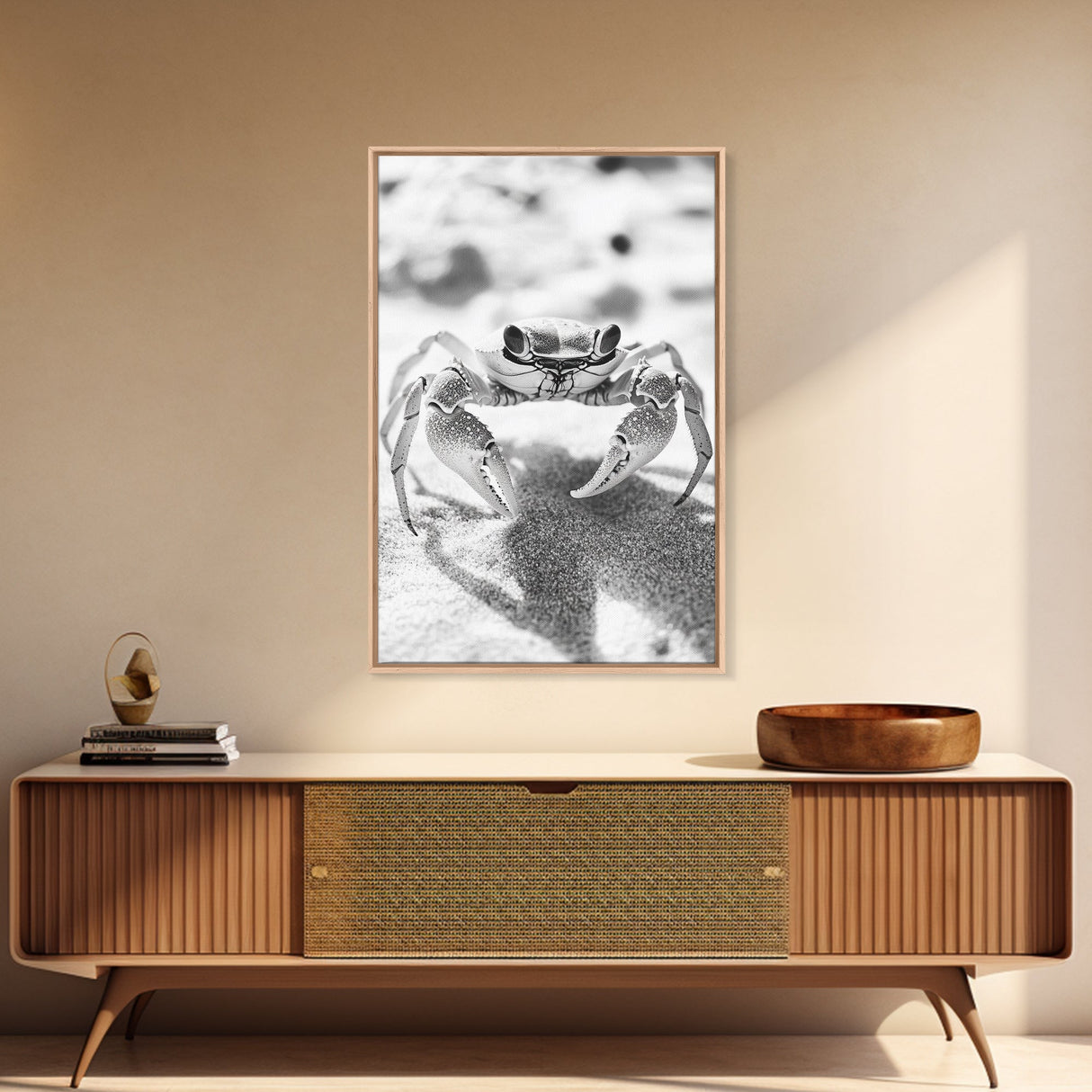 Sand Crab, Beach Macro, Ocean Critter Art, Framed Canvas Print, Coastal Bathroom Decor, Beach House Wall Art, Nature Close-Up