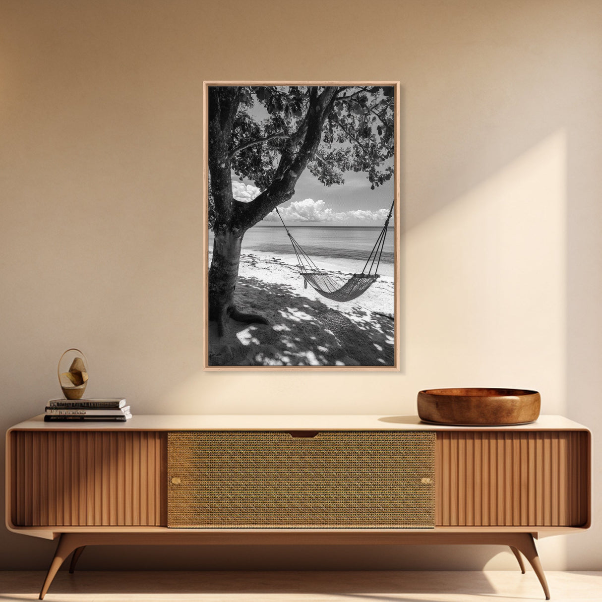 Hammock Relaxation, Beach Shade, Seaside Breeze, Canvas Print, Boho Bedroom Wall Art, Coastal Calm Tropical Home Decor