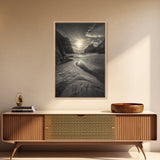 Secluded Beach, Sunset Glow, Reflected Light, Framed Canvas Print, Tranquil Ocean Wall Art, Modern Bedroom Decor, Zen Vibes