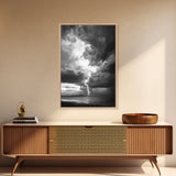Lightning Strike Beach, Stormy Sky Photography, Dramatic Landscape, Office Wall Art, Nature Scene, Framed Canvas Print, Bold Wall Decor