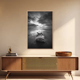 Coastal Mood, Seaside Stillness, Monochrome Art, Canvas Print, Beach Bedroom Wall Art, Moody Ocean Decor, Minimalist Nature