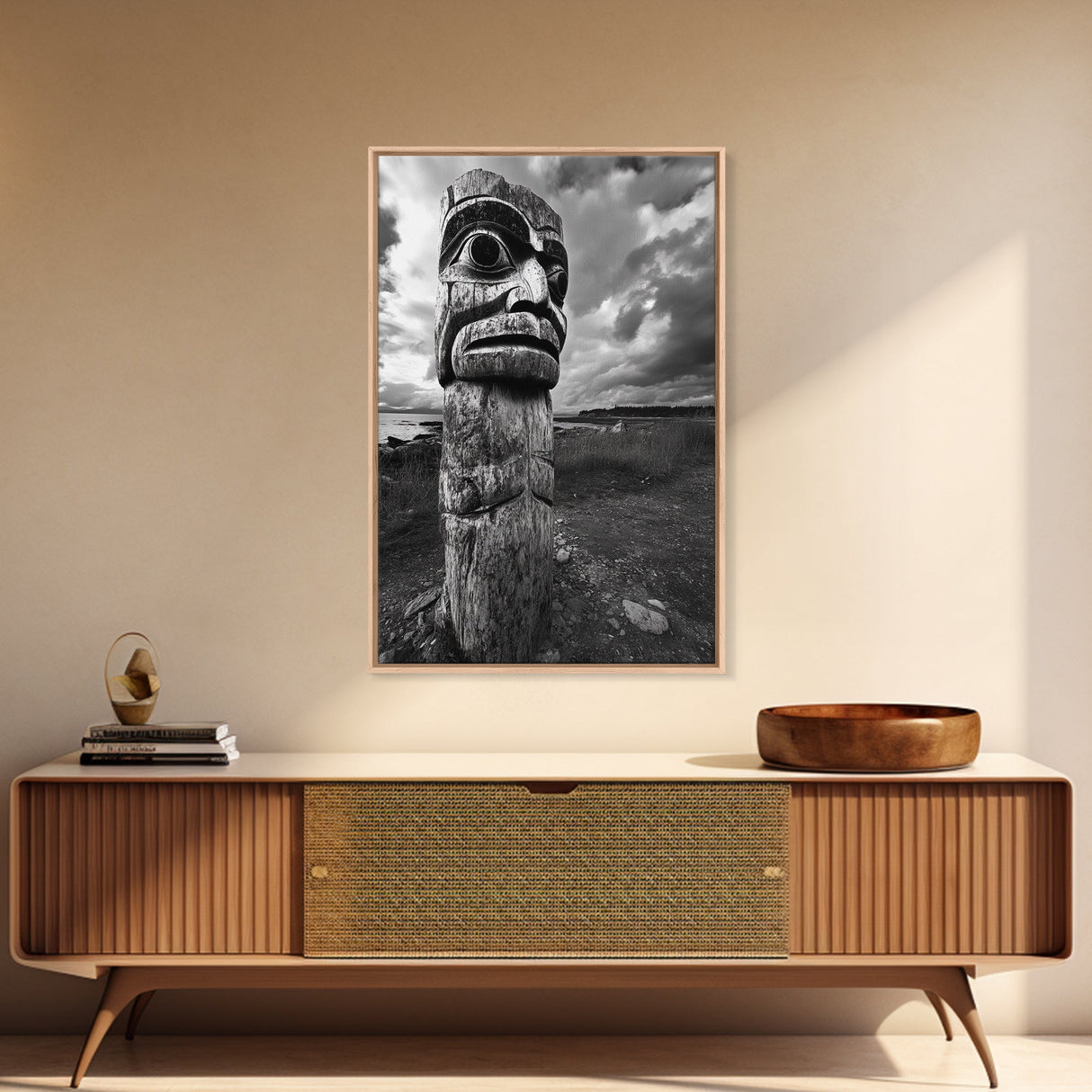 Tribal Totem, Ancient Spirit, Cultural Power, Canvas Print, Rustic Wall Art, Boho Living Room Decor, Ethnic History Accent