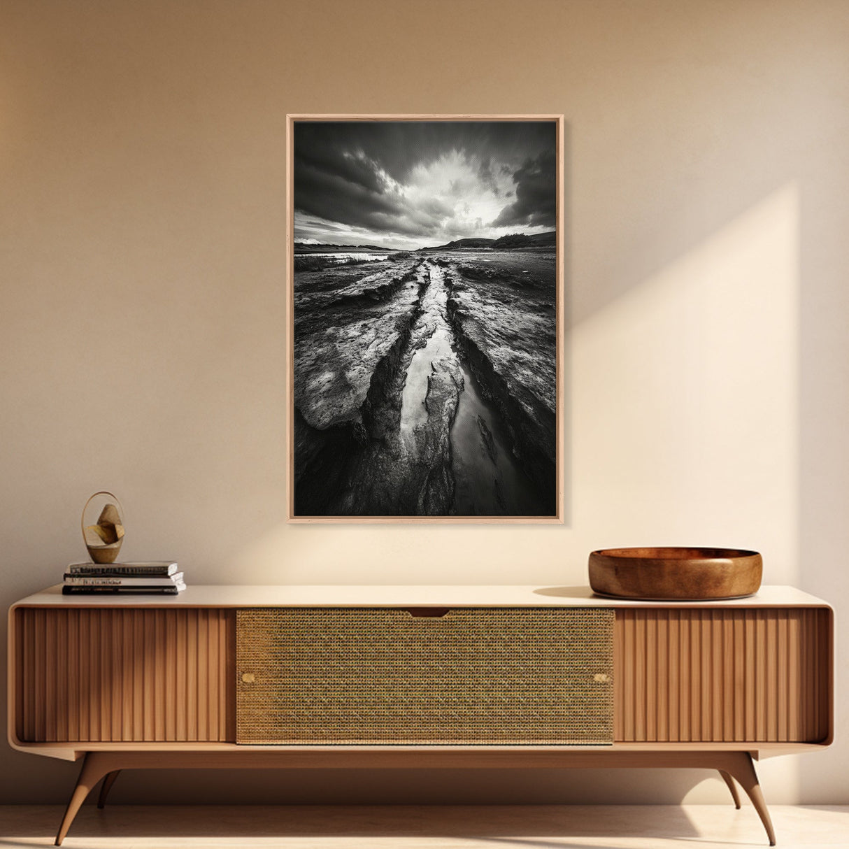 Muddy Terrain, Dramatic Sky, Natural Earth Art, Framed Canvas Print, Fall Decor, Landscape Photography, Moody Living Room Art